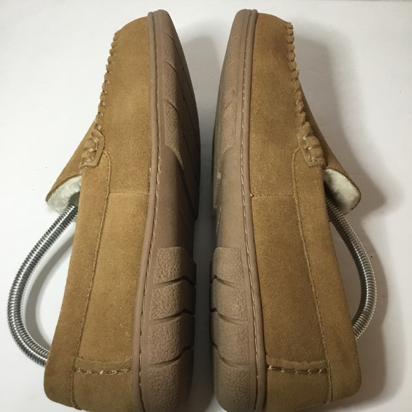 Lands End Men’s Tan Suede Shearling Moccasin Slippers Size 9 NWOB - Picture 4 of 7